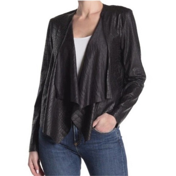 Blank NYC Jackets & Blazers - BlankNYC Black Croc Embossed Jacket Open Front Draped Coat Women's Size Small
